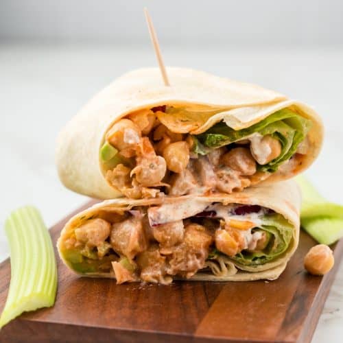 Close up of two halves of assembled wrap stacked on top of each other.